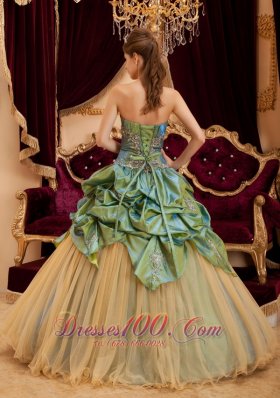 Olive Green Quinceanera Dress Pick-ups Tulle