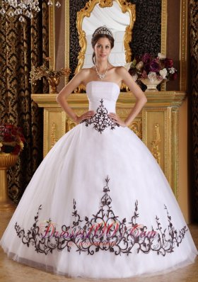 White Quinceanera Gown Embroidery A-line