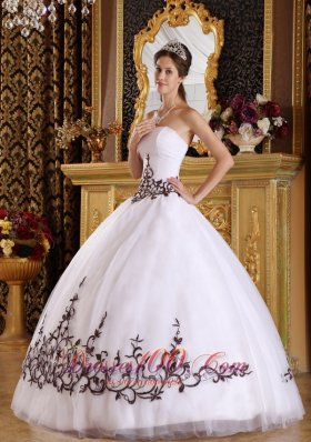 White Quinceanera Gown Embroidery A-line