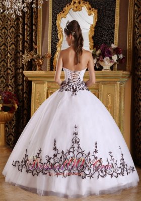 White Quinceanera Gown Embroidery A-line