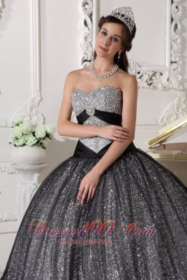 Black and Silver Special Fabric Quince Dress Winter