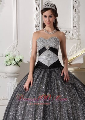 Black and Silver Special Fabric Quince Dress Winter