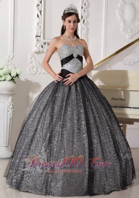 Black and Silver Special Fabric Quince Dress Winter