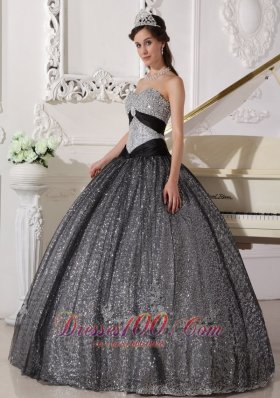 Black and Silver Special Fabric Quince Dress Winter