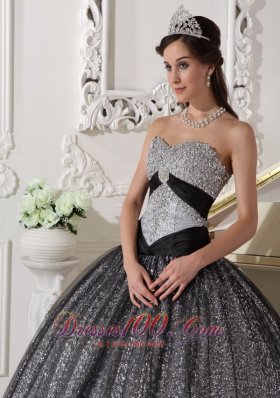 Black and Silver Special Fabric Quince Dress Winter