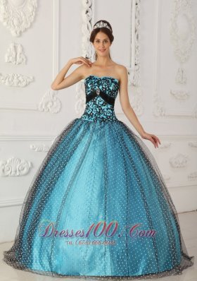 Black and Blue Appliques Boning Strapless Quinceanera Dress