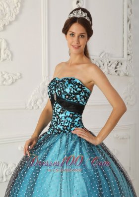 Black and Blue Appliques Boning Strapless Quinceanera Dress