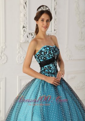 Black and Blue Appliques Boning Strapless Quinceanera Dress