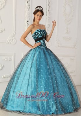 Black and Blue Appliques Boning Strapless Quinceanera Dress