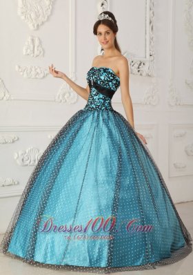 Black and Blue Appliques Boning Strapless Quinceanera Dress