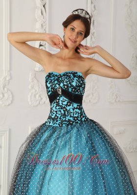 Black and Blue Appliques Boning Strapless Quinceanera Dress