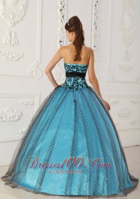 Black and Blue Appliques Boning Strapless Quinceanera Dress