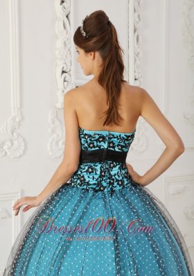 Black and Blue Appliques Boning Strapless Quinceanera Dress