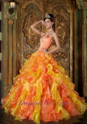 Orange and Yellow Beading Layer Quinceanera Dress 2014