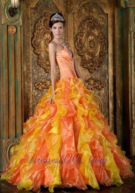 Orange and Yellow Beading Layer Quinceanera Dress 2014