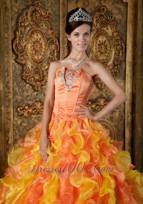 Orange and Yellow Beading Layer Quinceanera Dress 2014