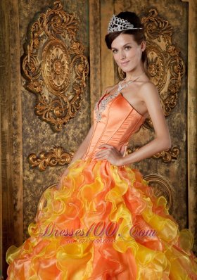 Orange and Yellow Beading Layer Quinceanera Dress 2014