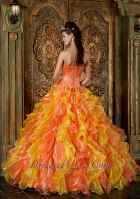 Orange and Yellow Beading Layer Quinceanera Dress 2014