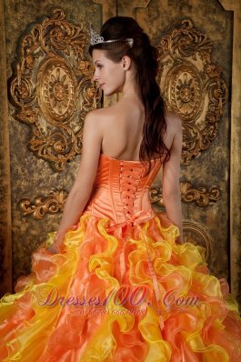 Orange and Yellow Beading Layer Quinceanera Dress 2014