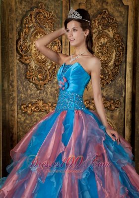 Multi-tiered Blue and Watermelon Quinceanera Dress Princess