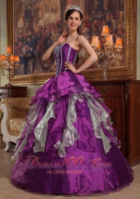 Purple Sweetheart Boning and Ruffle Dress for Quinceanera