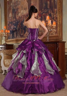 Purple Sweetheart Boning and Ruffle Dress for Quinceanera