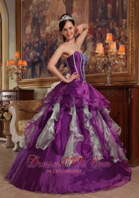 Purple Sweetheart Boning and Ruffle Dress for Quinceanera