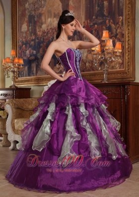 Purple Sweetheart Boning and Ruffle Dress for Quinceanera