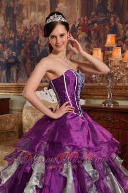 Purple Sweetheart Boning and Ruffle Dress for Quinceanera