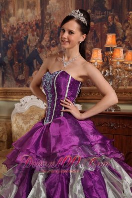 Purple Sweetheart Boning and Ruffle Dress for Quinceanera