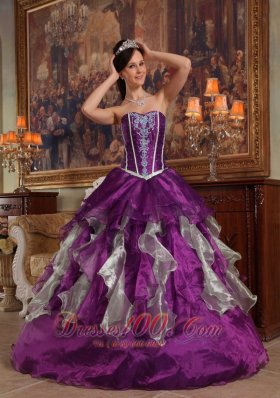 Purple Sweetheart Boning and Ruffle Dress for Quinceanera