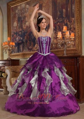 Purple Sweetheart Boning and Ruffle Dress for Quinceanera