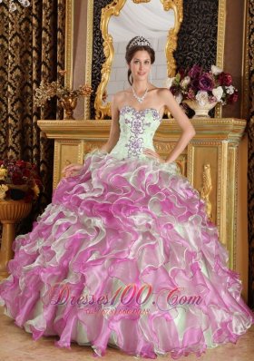 Spring Green and Fuchsia Strapless Quinceanera Dress