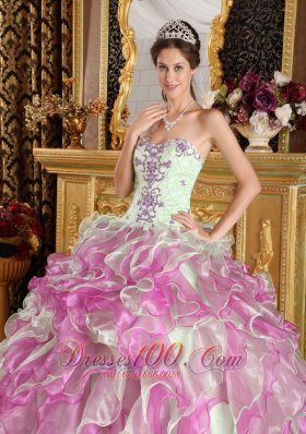 Spring Green and Fuchsia Strapless Quinceanera Dress