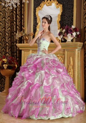 Spring Green and Fuchsia Strapless Quinceanera Dress