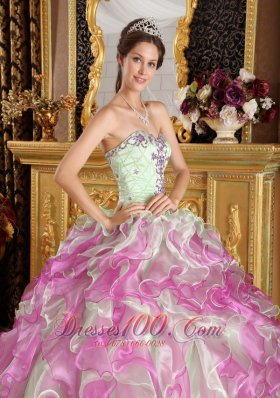 Spring Green and Fuchsia Strapless Quinceanera Dress