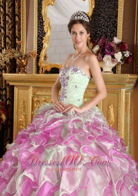 Spring Green and Fuchsia Strapless Quinceanera Dress