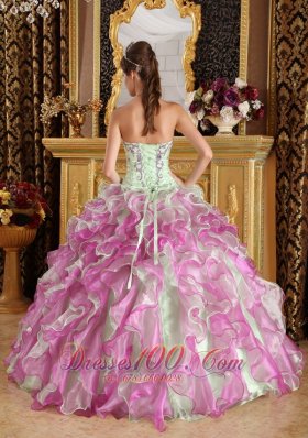 Spring Green and Fuchsia Strapless Quinceanera Dress