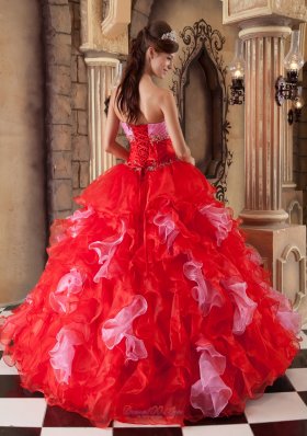 Strapless Ball Gown Puffy Pink and Red Ball Gown for Quinceanera