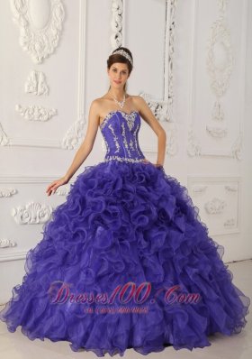 Blue Boning and Beading Sweetheart Ball Puffy Quinceanera Dress