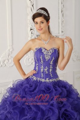 Blue Boning and Beading Sweetheart Ball Puffy Quinceanera Dress