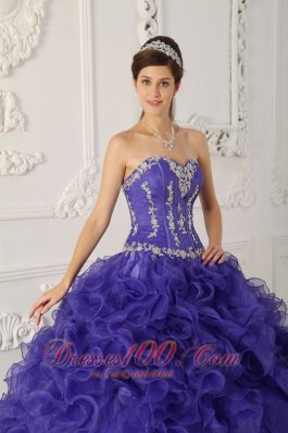 Blue Boning and Beading Sweetheart Ball Puffy Quinceanera Dress