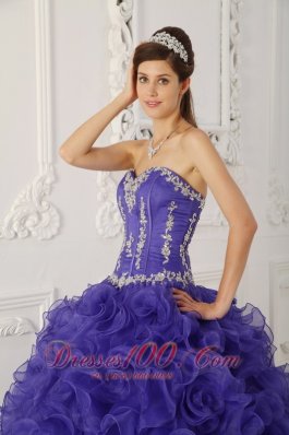 Blue Boning and Beading Sweetheart Ball Puffy Quinceanera Dress