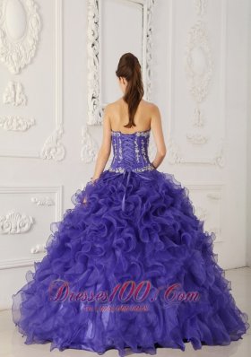 Blue Boning and Beading Sweetheart Ball Puffy Quinceanera Dress