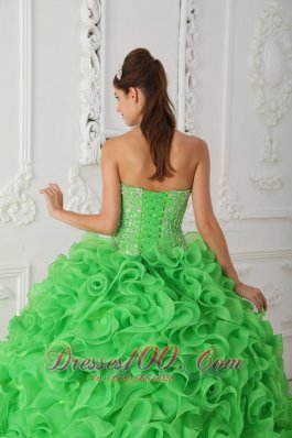 Rolling Flower Beading Strapless Ball Gown Green Quinceanera