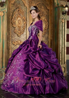 Purple Quinceanera Embroidery Pick-ups Ball Gown Dress