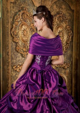 Purple Quinceanera Embroidery Pick-ups Ball Gown Dress