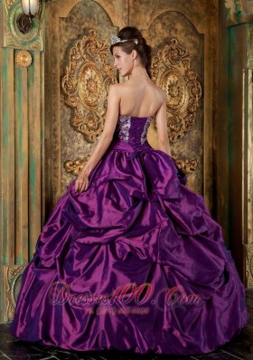 Purple Quinceanera Embroidery Pick-ups Ball Gown Dress