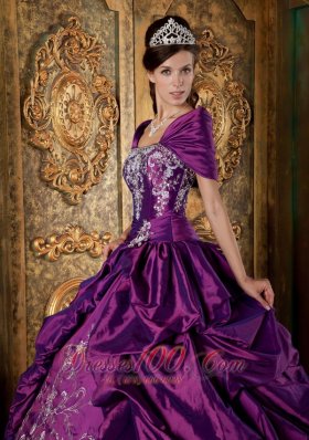 Purple Quinceanera Embroidery Pick-ups Ball Gown Dress