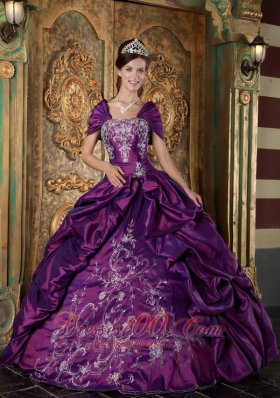 Purple Quinceanera Embroidery Pick-ups Ball Gown Dress